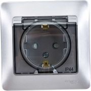 Розетка 1-м СП Glossa 16А IP44 с заземл. защ. шторки с крышкой в сборе алюм. SE GSL000348