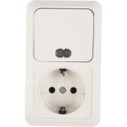 Блок ОП Олимп 1-кл. вык. с подсветкой + роз. с заземл. верт. бел. UNIVersal О0039