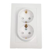 Розетка 2-м СП AtlasDesign 16А IP20 с заземл. защ. шторки в сборе жемчуж. SE ATN000426