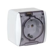 Розетка 1-м ОП Владивосток 16А IP54 с заземл. с прозр. крышкой бел. EKF EQR16-029-30-54-T