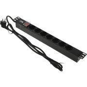 Блок розеток 7 мест PDU (немец. cтанд.) DIN49440 с LED выкл. 1U шнур 2м вилка DIN49441 профиль ПВХ черн. ITK PH12-7D1-P