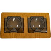 Розетка 2-м СП 2мод. Glossa 16А IP44 с заземл. защ. шторки в сборе дерево дуб SE GSL000547